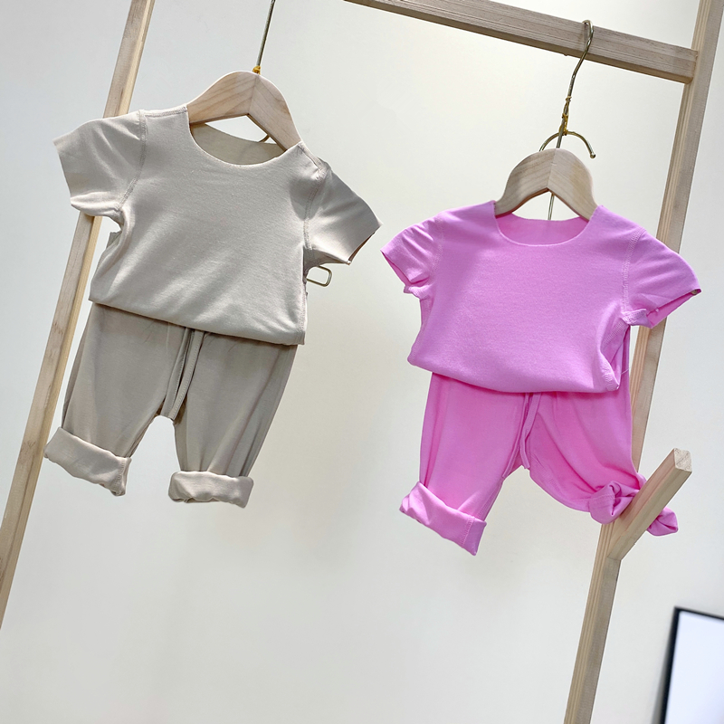 极速婴幼儿莫代尔婴儿无骨短袖A裤子夏季套装男女宝宝薄款空调房