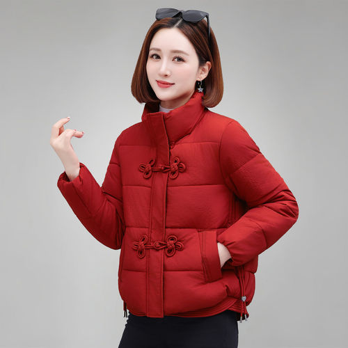 国风立领短款保暖棉服外套女冬款
