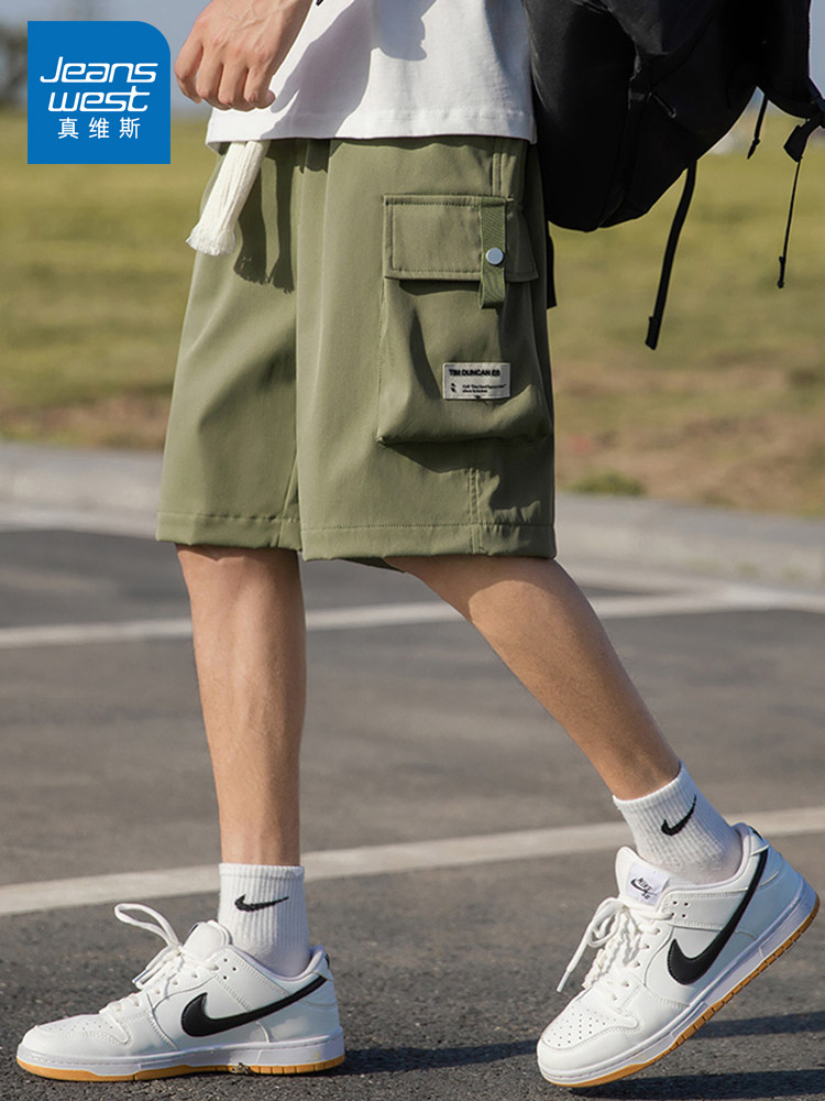 JEANSWEST CARGO SHORTS MENS SUMMER MENS ATHLEISURE MID PANTS MENS SUMMER LOOSE FIVE-POINT PANTS MENS
