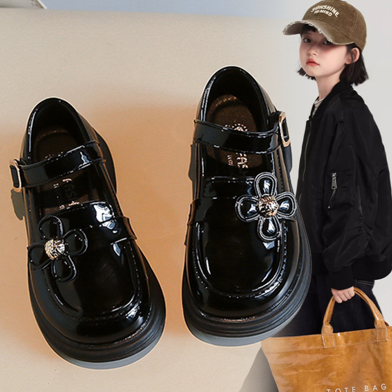 女童宝宝韩版公主风2026春季新款小皮鞋小童魔术贴日常百搭单鞋女