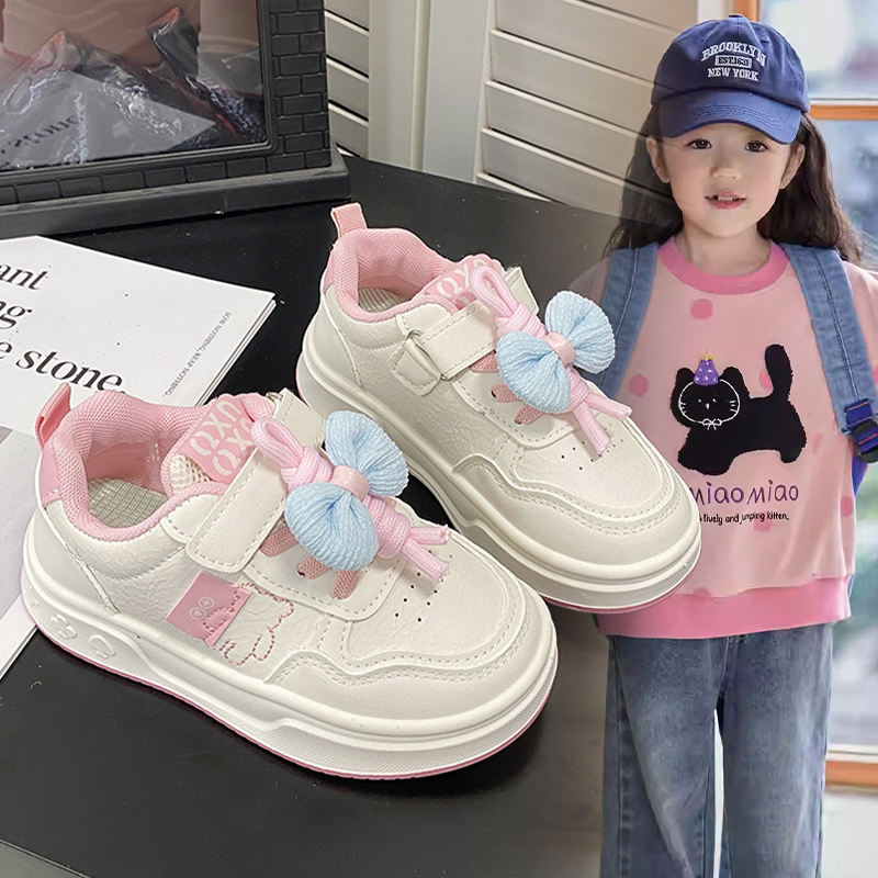 女童甜美蝴蝶结装饰学生日常小白鞋中大童2026春秋新款洋气休闲鞋