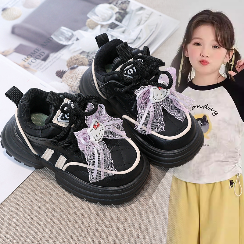 女童厚底运动跑步鞋中大童2026春秋新款卡通可爱库洛米装饰休闲鞋