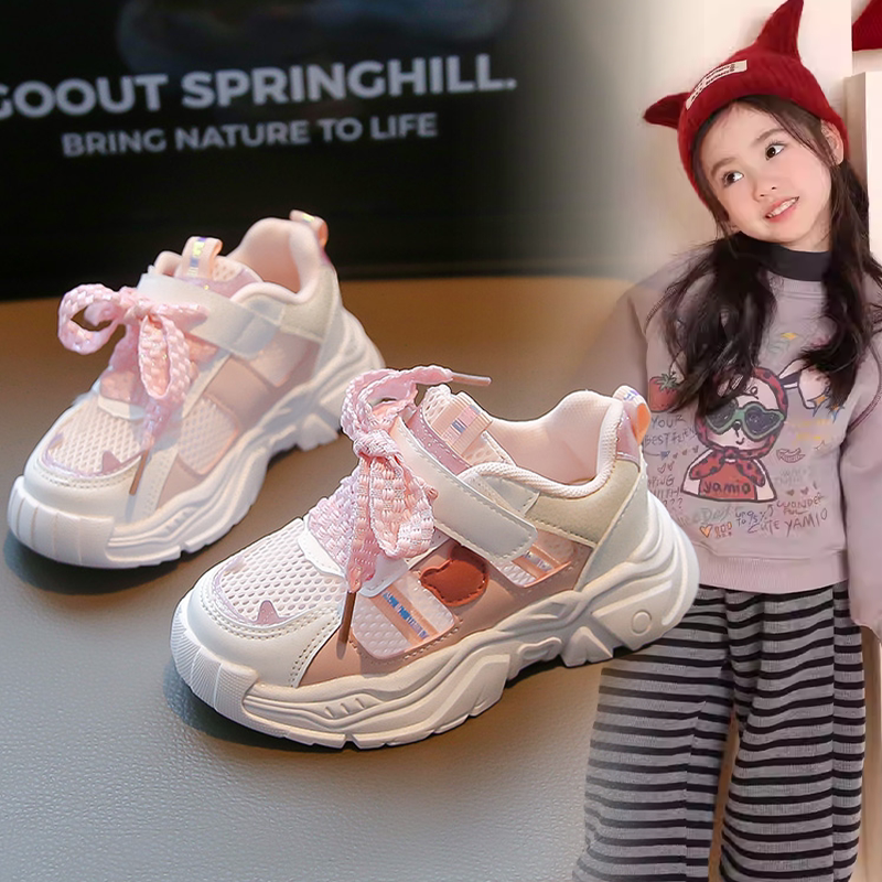 2026春秋新款厚底网面透气老爹鞋中大童女孩软底拼色洋气休闲童鞋