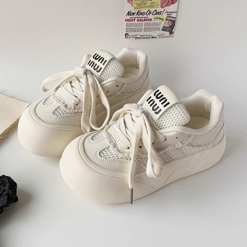 2026女童厚底面包鞋女丑萌新款chic小众韩版秋季透气网面大头小白