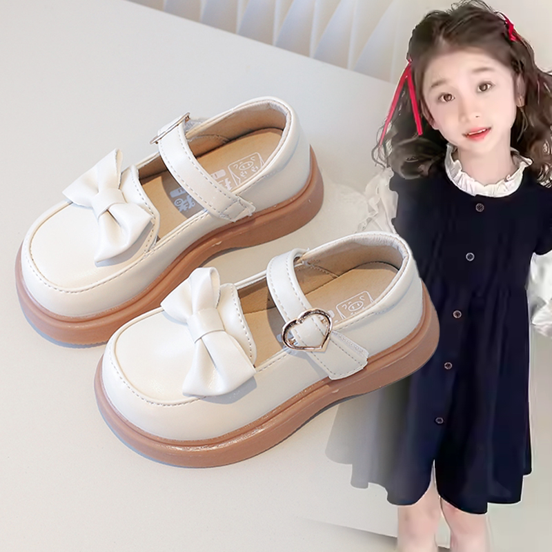 时尚百搭玛丽珍魔术贴小童女宝单鞋女童2026春秋新款蝴蝶结小皮鞋
