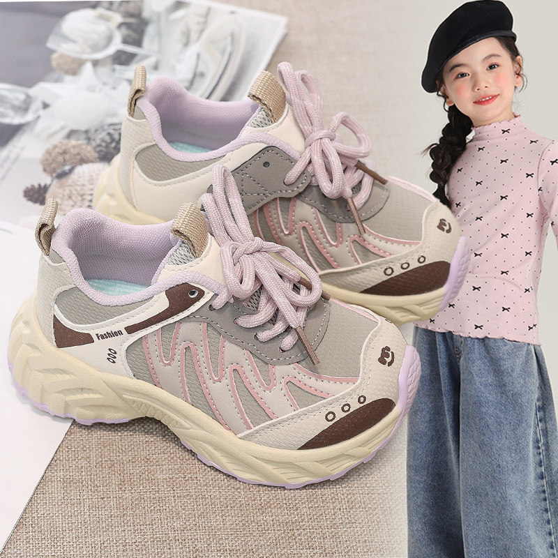 女童时尚皮面防撞鞋头运动鞋2026春秋新款中大童轻便耐磨跑步鞋子