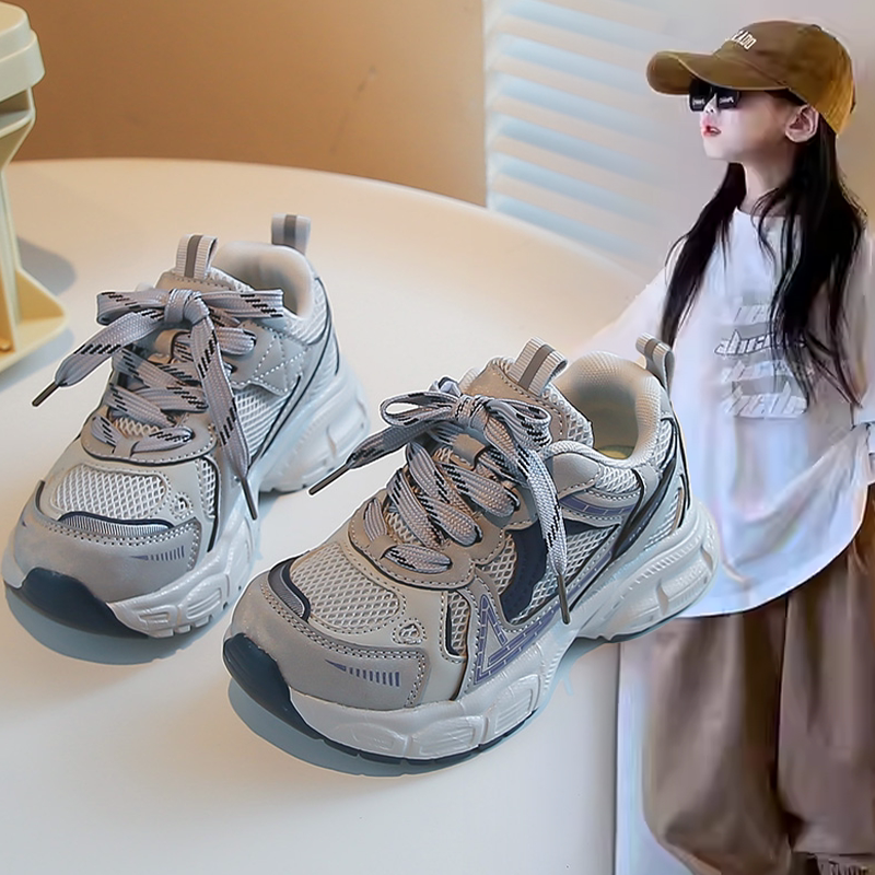 儿童时尚厚底网面透气老爹鞋中大童女孩2026春秋新款洋气运动童鞋