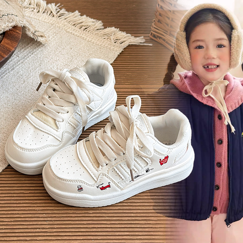 2026春秋新款儿童鞋子可爱卡通低帮板鞋男女童休闲猫咪涂鸦小白鞋