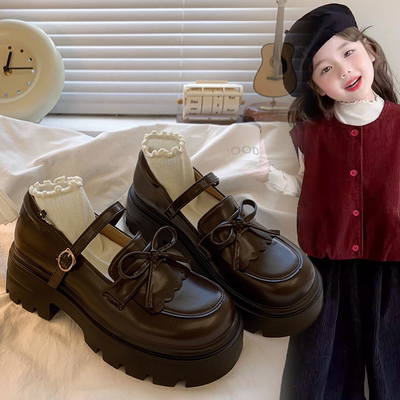 女童皮鞋2026春季新款蝴蝶结中大童女孩鞋子英伦风软底乐福鞋单鞋