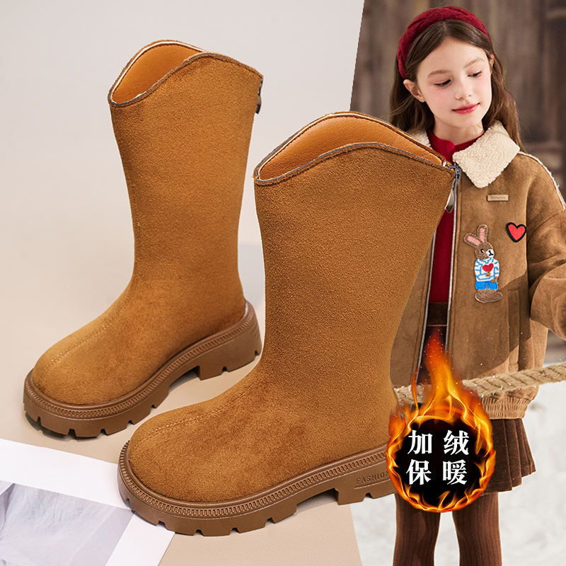 2025秋冬新款百搭女童鞋公主长筒勃肯靴英伦风加绒保暖舒适高筒靴