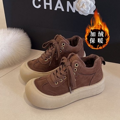 轻便德训鞋保暖棉鞋2025冬季新款加绒高帮鞋女款厚底休闲运动板鞋