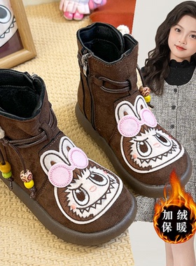 2026秋冬款卡通labb加绒复古棉靴时尚舒适儿童防滑耐磨百搭棉靴潮