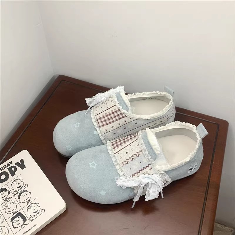 儿童小众2026春秋新款懒人一脚蹬勃肯鞋女童蕾丝花边软底休闲鞋子