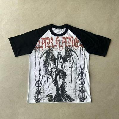 番茄小诗 叛逆个性酷黑红系穿搭非主流Y2K千禧风ins插肩袖短袖T恤