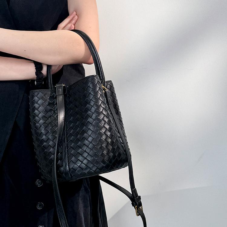 头层羊皮西子玛雅水桶包手工编织