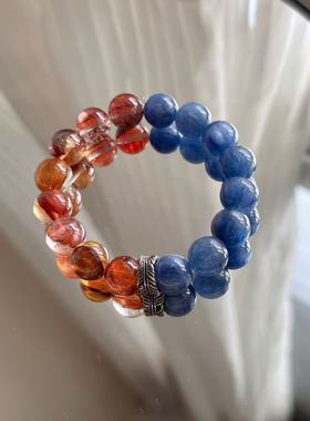 天然蓝晶石胶花手链女款单圈蓝晶石手串送闺蜜礼物哪吒爆款