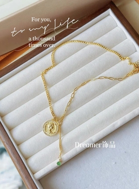 925银古币镶嵌祖母绿复古项链