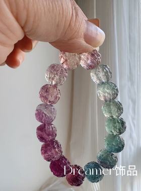 设计天然彩萤石回纹珠手链女款单圈时尚小清新简约水晶