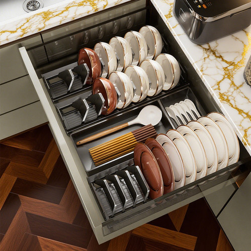 厨房碗碟收纳架【免安装】铝制