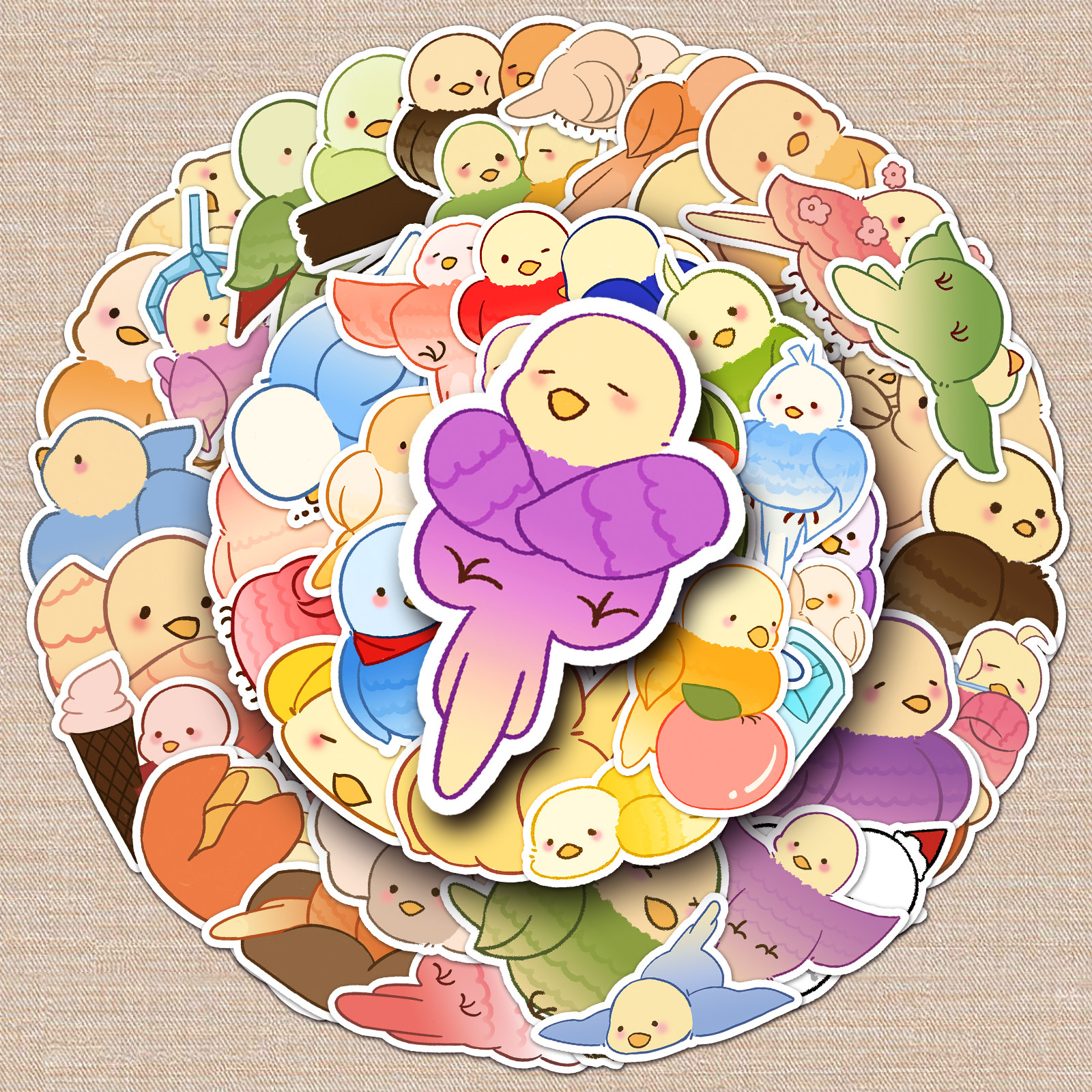 50张卡通原创鸟动物涂鸦贴画防水装饰笔记本电脑手机壳手账本贴纸