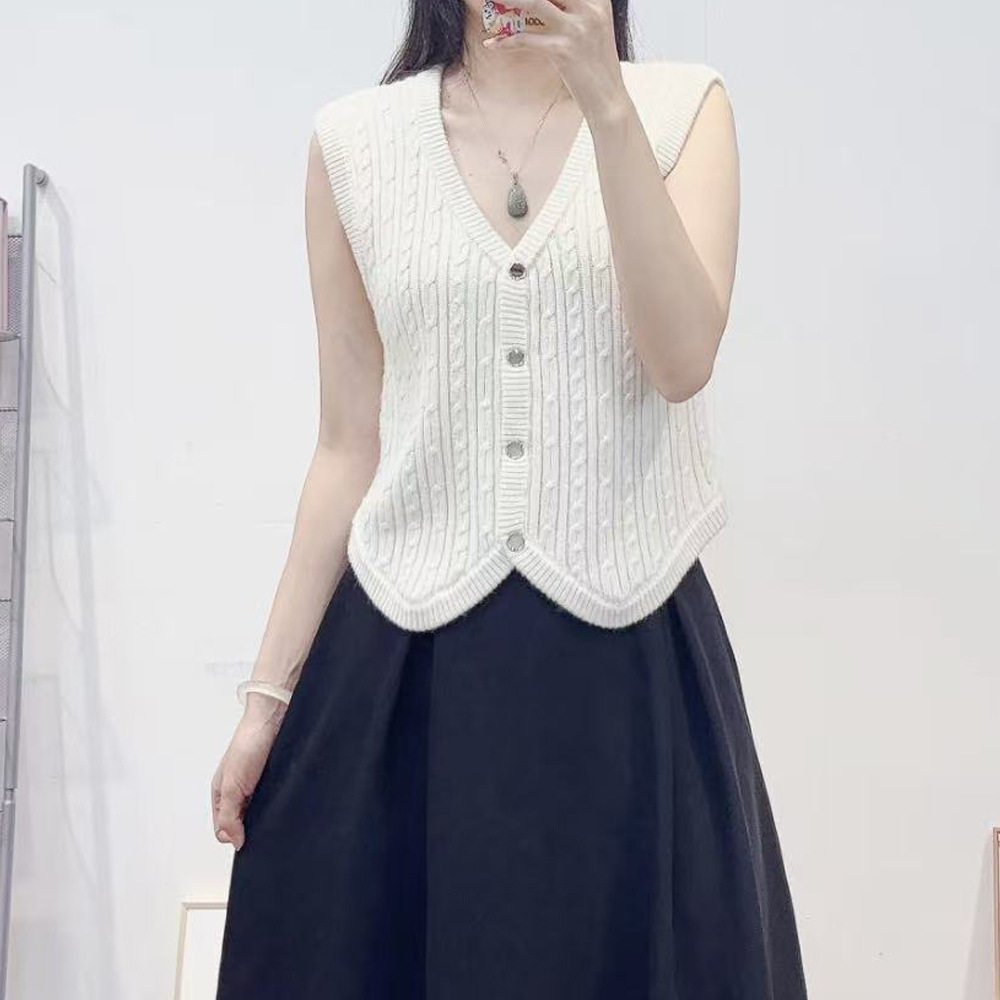 S家纯色无袖优雅女装2025秋季休闲百搭V领针织衫短款马甲背心上衣