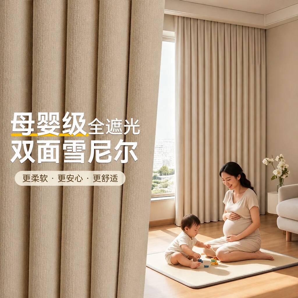 母婴级全遮光窗帘2026新款双面雪尼尔儿童卧室家用防晒遮阳帘