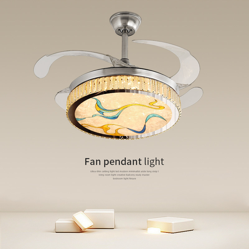 新中式珐琅彩水晶隐形风扇灯客厅吊扇灯卧室餐厅灯轻奢现代新款灯,家装灯饰光源,风扇灯,淘宝优惠券,粉丝福利购,淘宝优惠卷