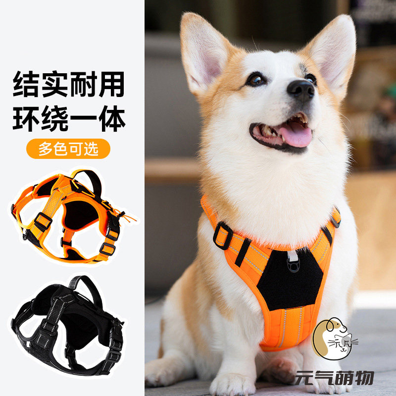狗狗牵引绳胸背带外出防爆冲中型大型犬柴犬柯基背心式遛狗绳狗链图片
