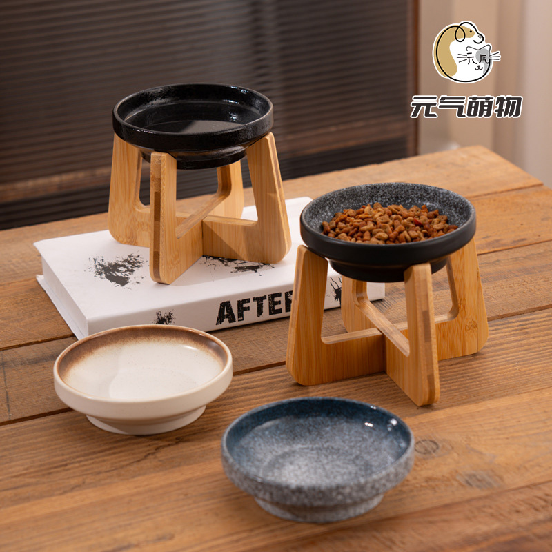 日系风猫粮碗宠物碗架增高护颈