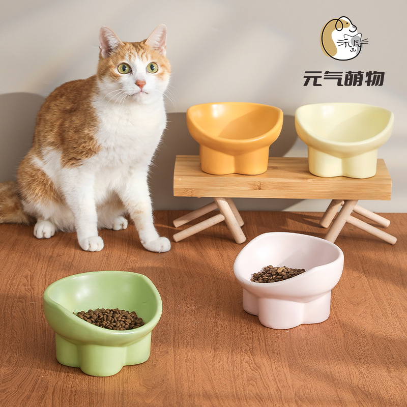 猫碗陶瓷猫粮碗狗碗猫食盆猫咪饭碗饭盆大口径水碗斜口碗宠物用品