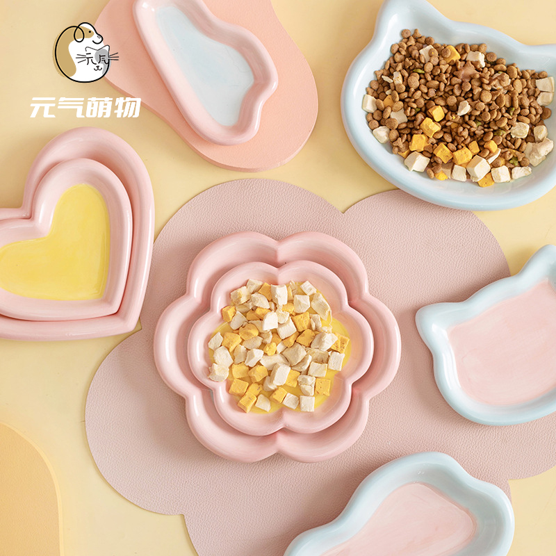 韩国ins风手绘嘟嘟盘猫碗猫咪专用猫粮零食冻干罐头陶瓷碗食盆