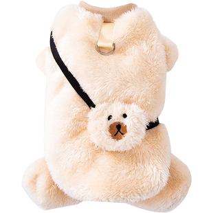 秋冬季狗狗小熊挎包牵引四脚背包绒衣中小型犬猫咪宠物泰迪狗衣服