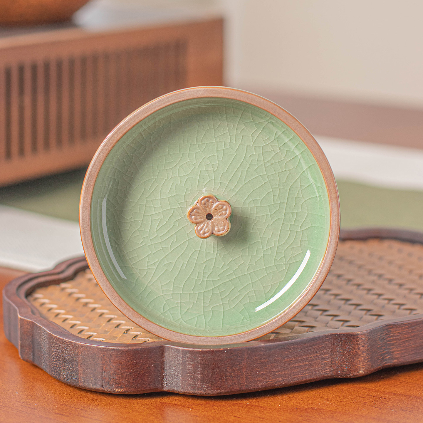 非遗青瓷线香座陶瓷香托香盘哥窑檀香盘供佛用品香插家用茶道摆件