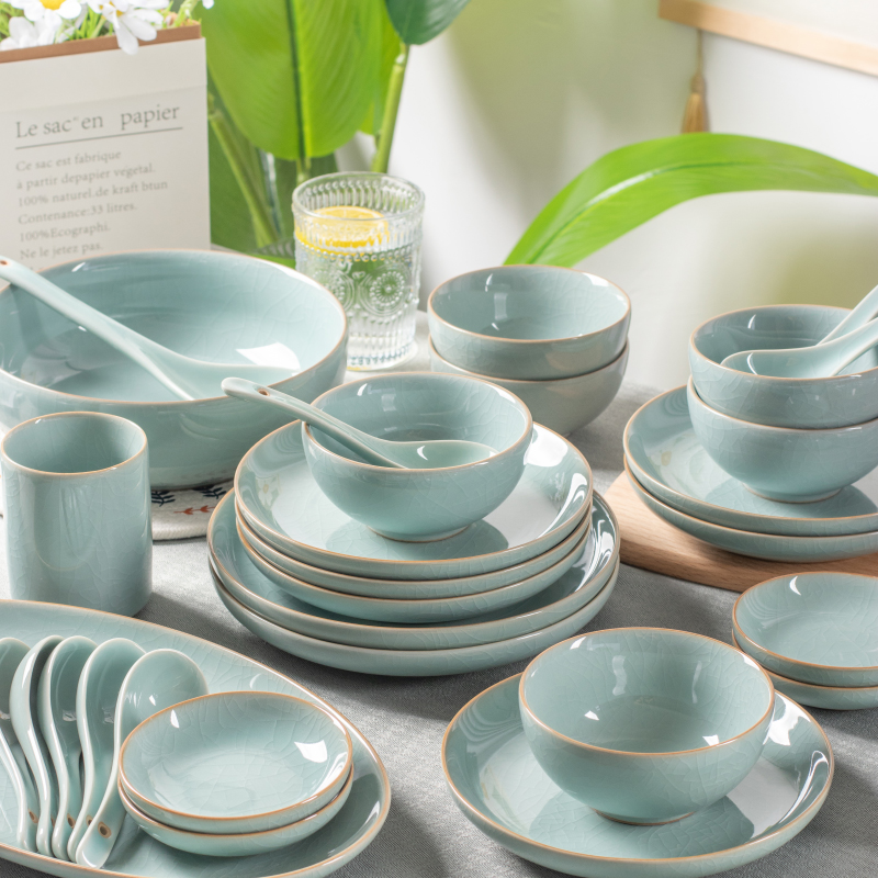 龙泉非遗青瓷哥窑冰裂纹餐具