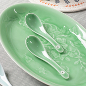 陶瓷小勺子家用高颜值长柄小汤勺精致小瓷勺酒店商用中式 青瓷餐具