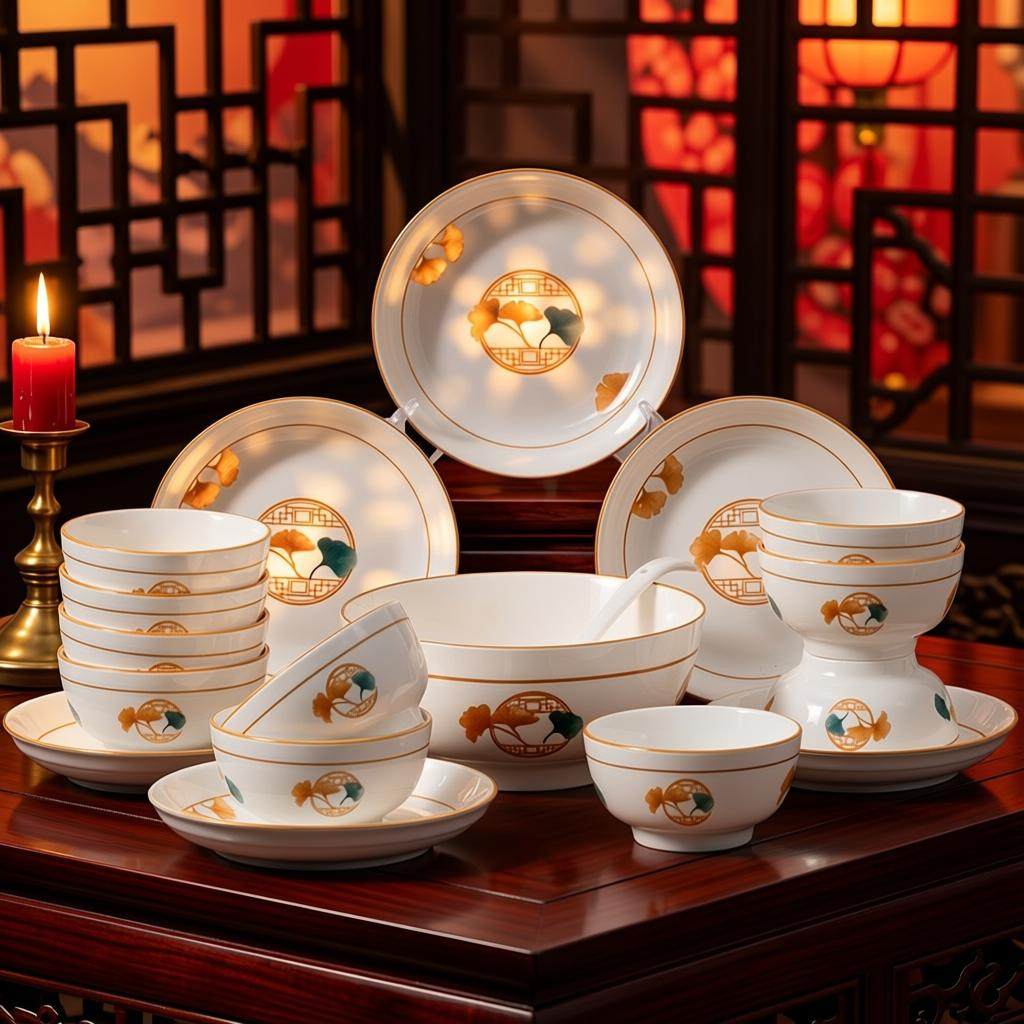 2026新款银杏叶饭碗家用陶瓷圆碗个性米饭碗碗碟瓷碗套装新款包邮,餐饮具,餐具瓷器套装,淘宝优惠券,粉丝福利购,淘宝优惠卷