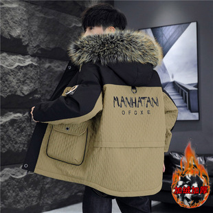 九江羽绒服工装派克服男士冬款加绒加厚连帽外套男青少年防寒冲锋