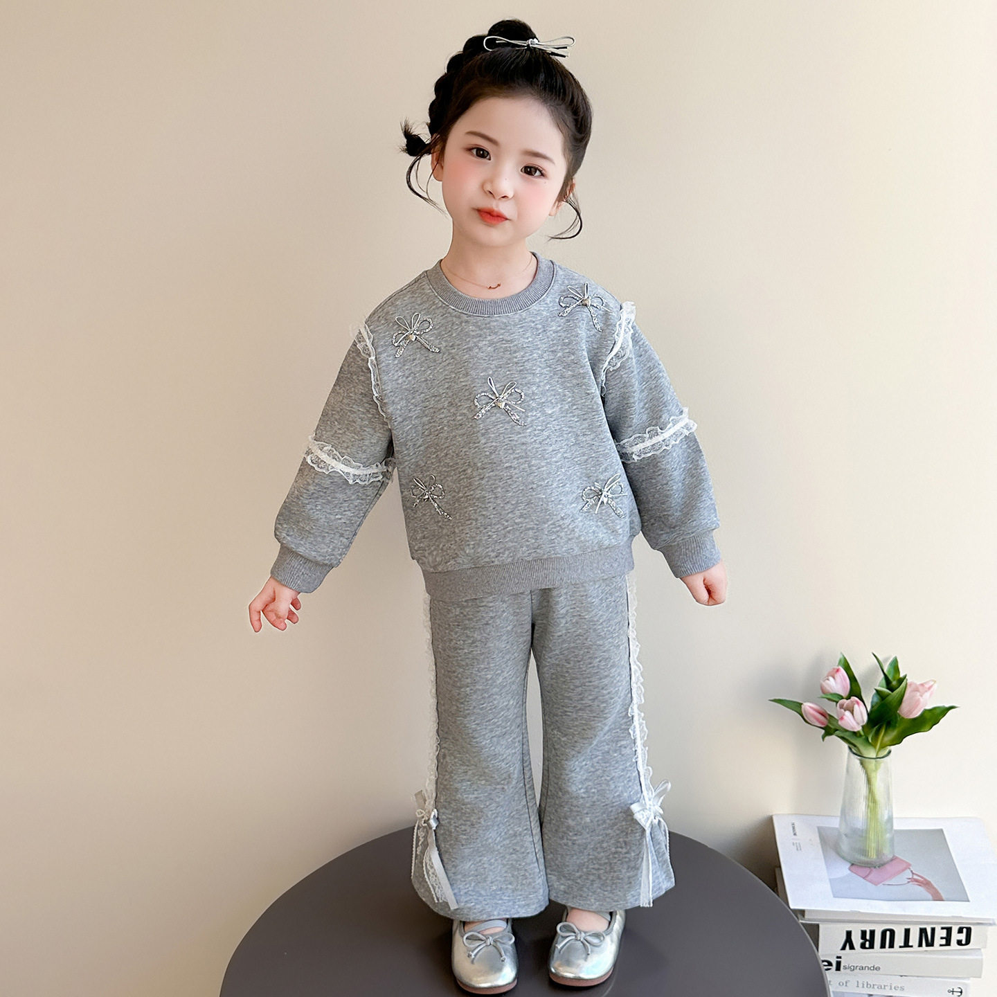 女小童休闲套装春秋款女宝宝花边蝴蝶结卫衣春装儿童时尚两件套潮,童装/婴儿装/亲子装,儿童运动套装,淘宝优惠券,粉丝福利购,淘宝优惠卷