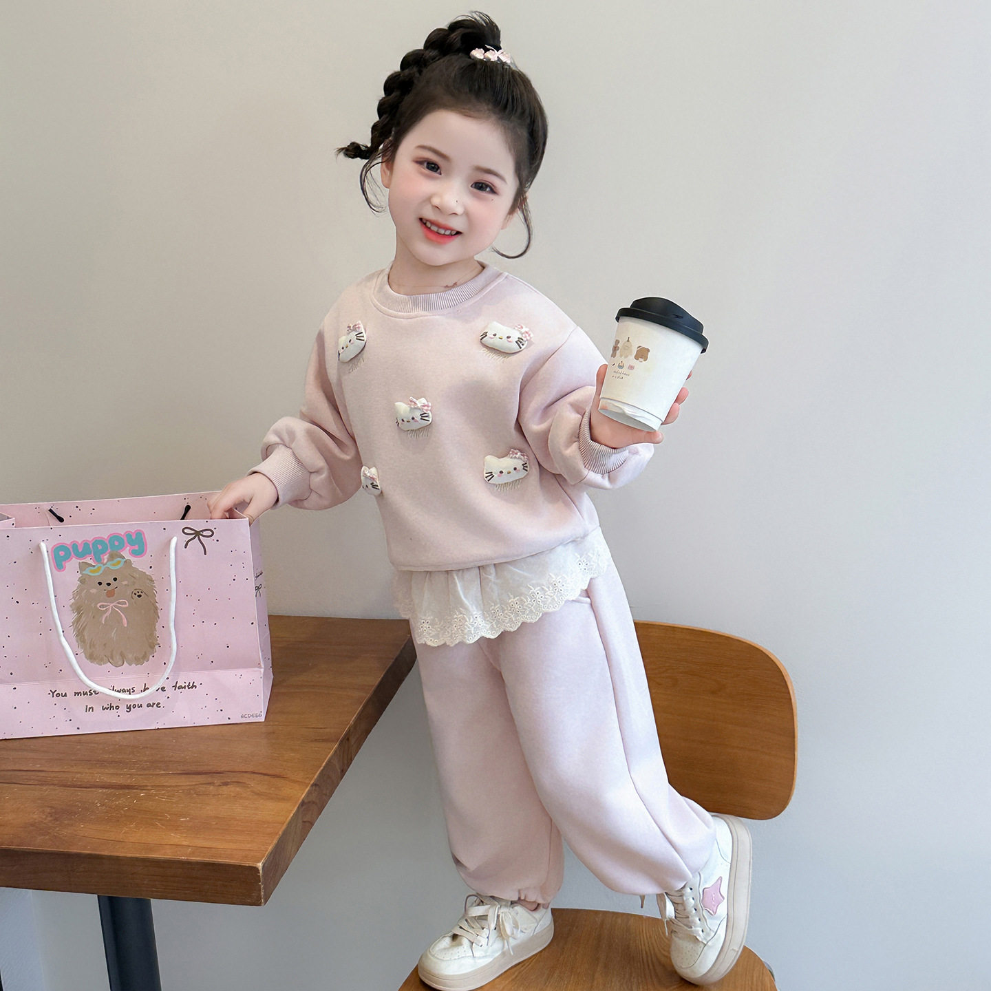 女小童休闲套装春秋季儿童卡通花边卫衣春装女宝宝洋气卫裤两件套,童装/婴儿装/亲子装,儿童运动套装,淘宝优惠券,粉丝福利购,淘宝优惠卷