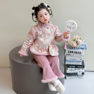 汉服女童冬装加厚女宝宝洋气古风套装小童唐装儿童中式国风拜年服