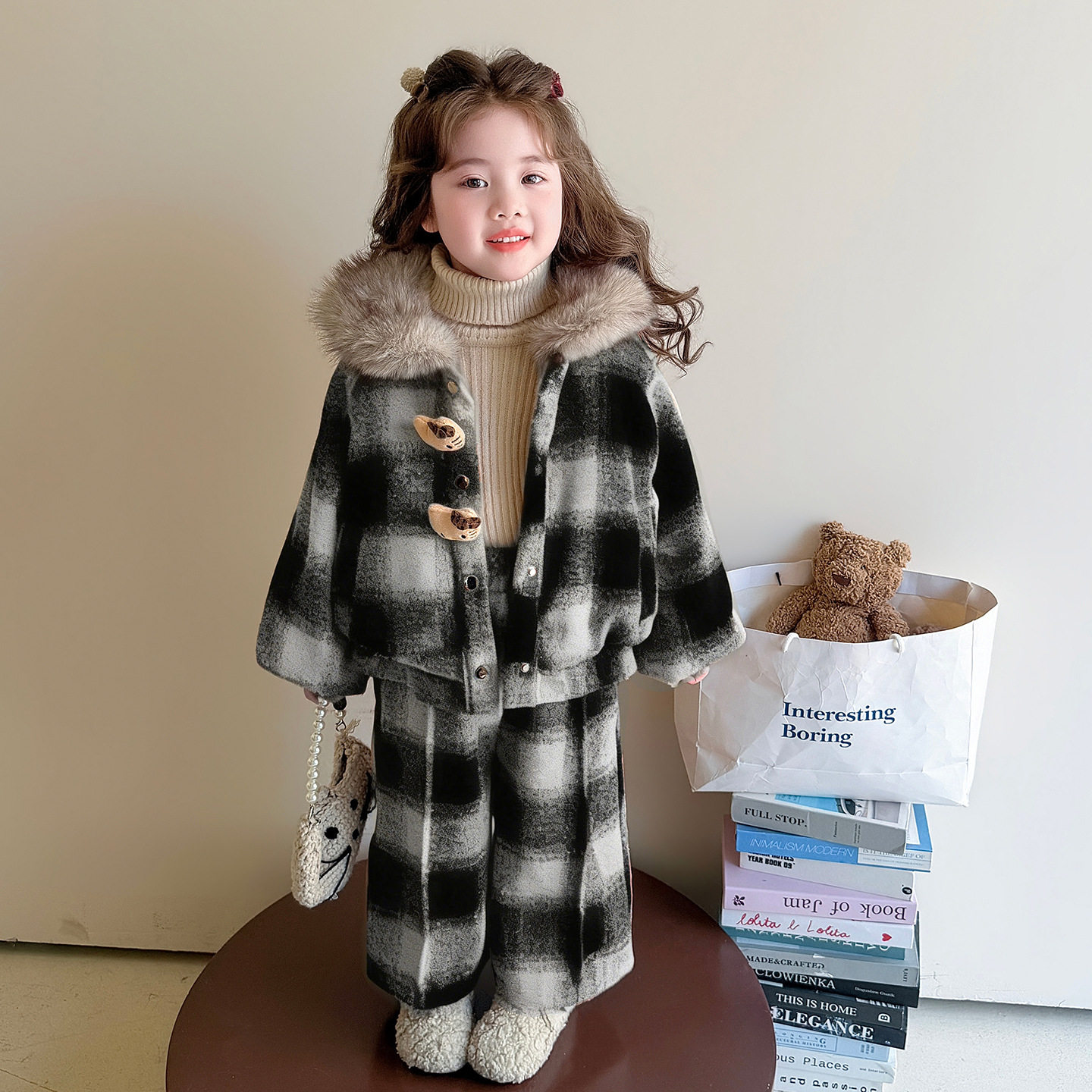 女小童毛呢格子套装冬季2026新款宝宝加绒加厚冬装儿童保暖两件套,童装/婴儿装/亲子装,儿童运动套装,淘宝优惠券,粉丝福利购,淘宝优惠卷