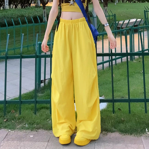 黄色工装裤女夏季薄款2026新款