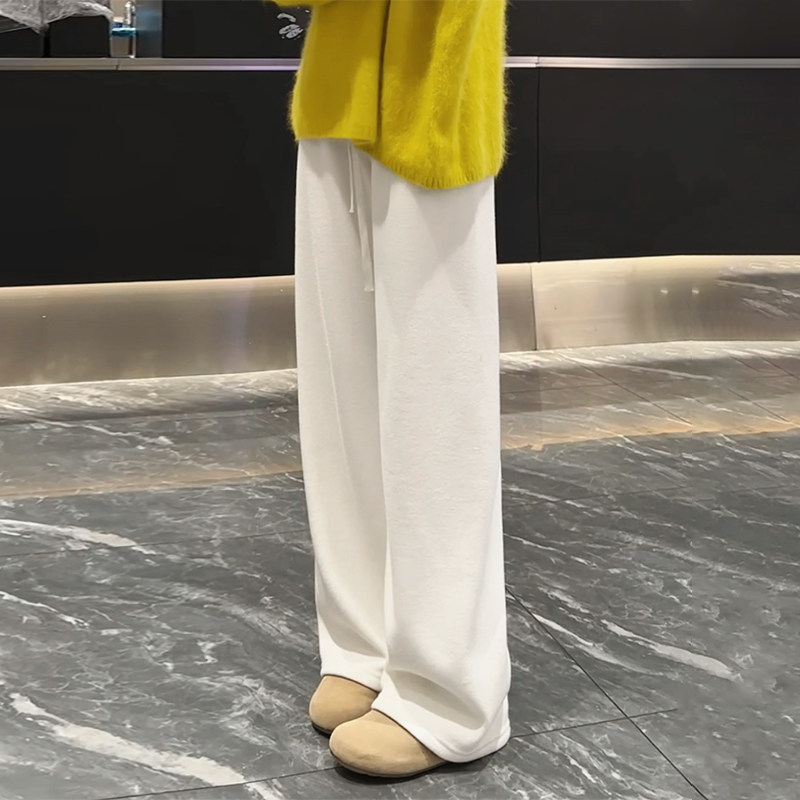 加绒加厚白色阔腿裤女秋冬季2025新款高腰垂感窄版糯米休闲毛巾裤