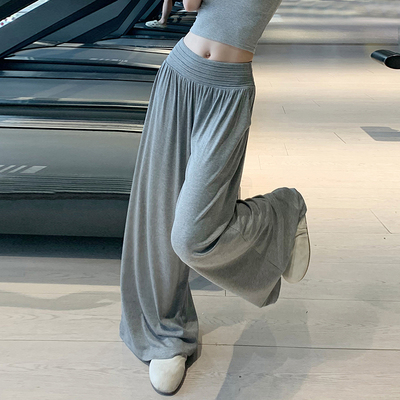 灰色瑜伽裤女夏新款慵懒垂感阔腿