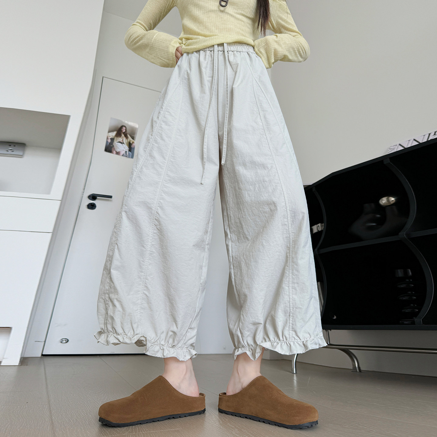 白色阔腿裤女夏季薄款九分图片