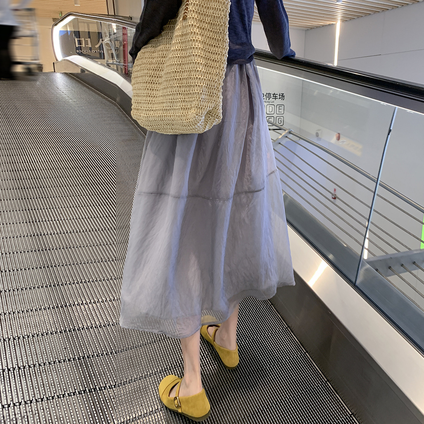 淡蓝色公主风半身裙女夏季2026新款高腰a字长裙小个子蓬蓬网纱裙