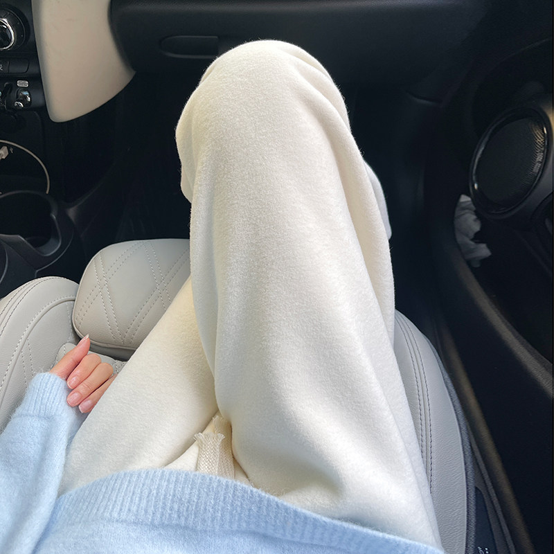 加厚白色阔腿裤女秋冬季2026新款高腰垂感窄版加绒糯米休闲毛巾裤