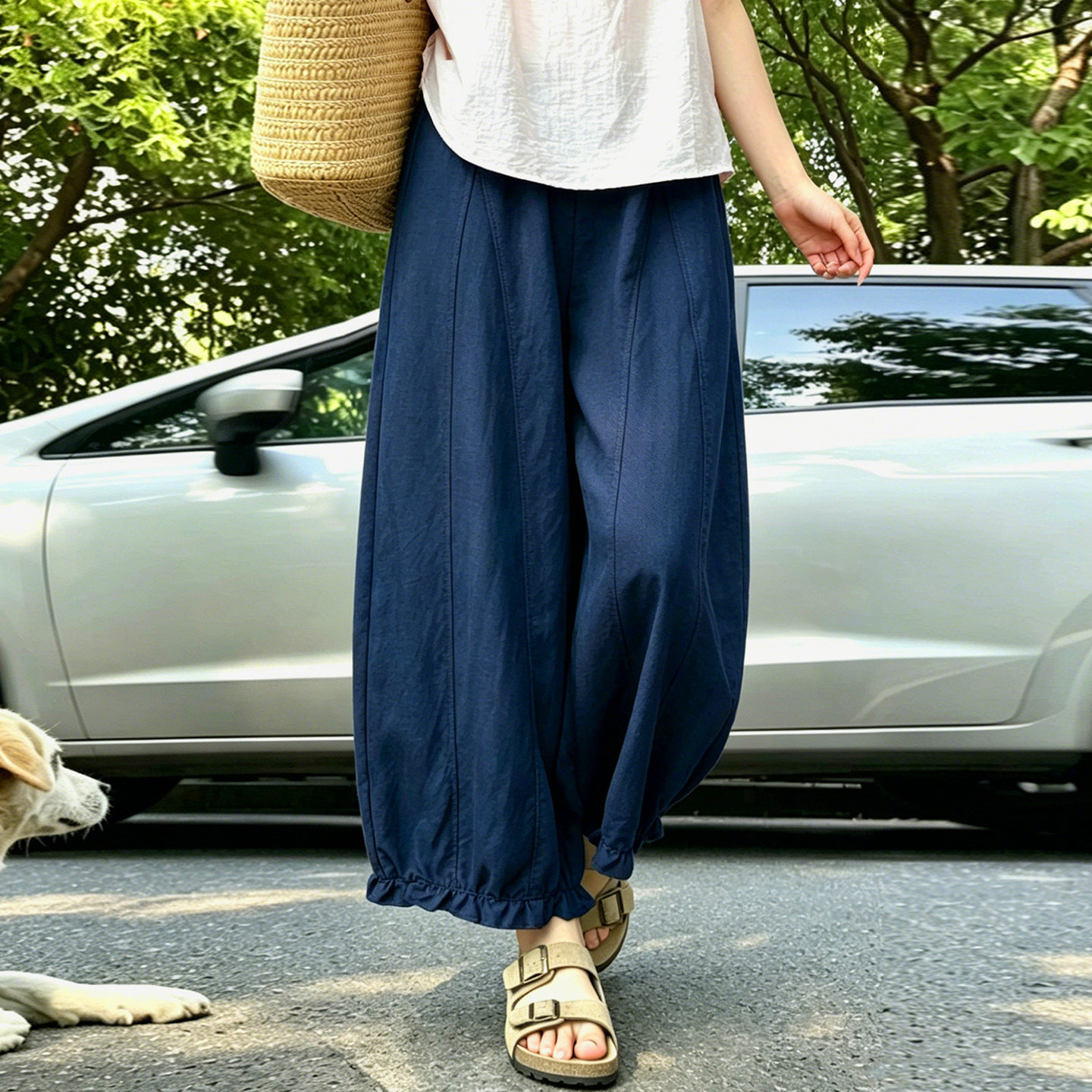 棉麻阔腿裤女夏季薄款九分灯笼图片