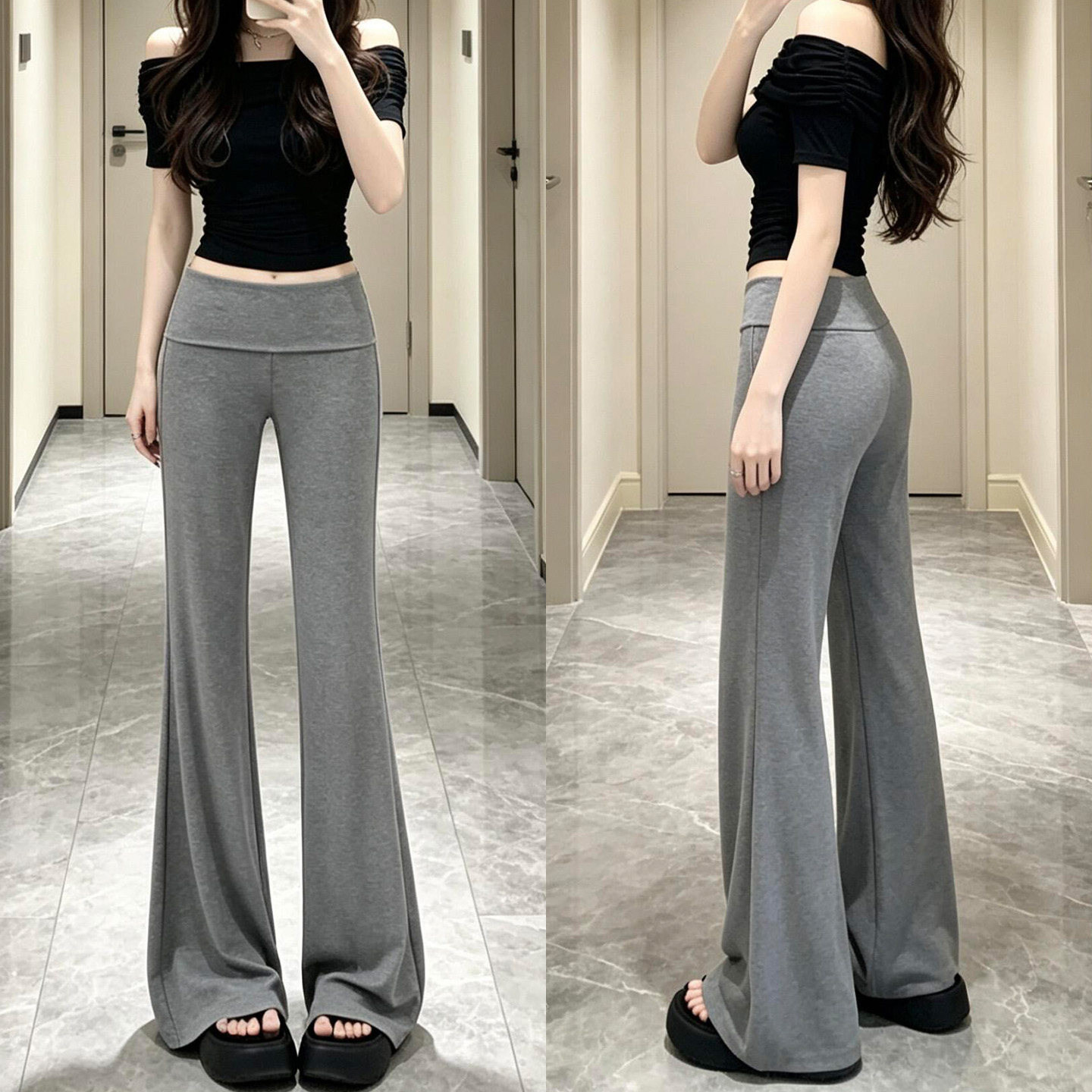 高品质微喇裤女秋季2026小个子美式垂感显瘦弹力运动瑜伽裤喇叭裤