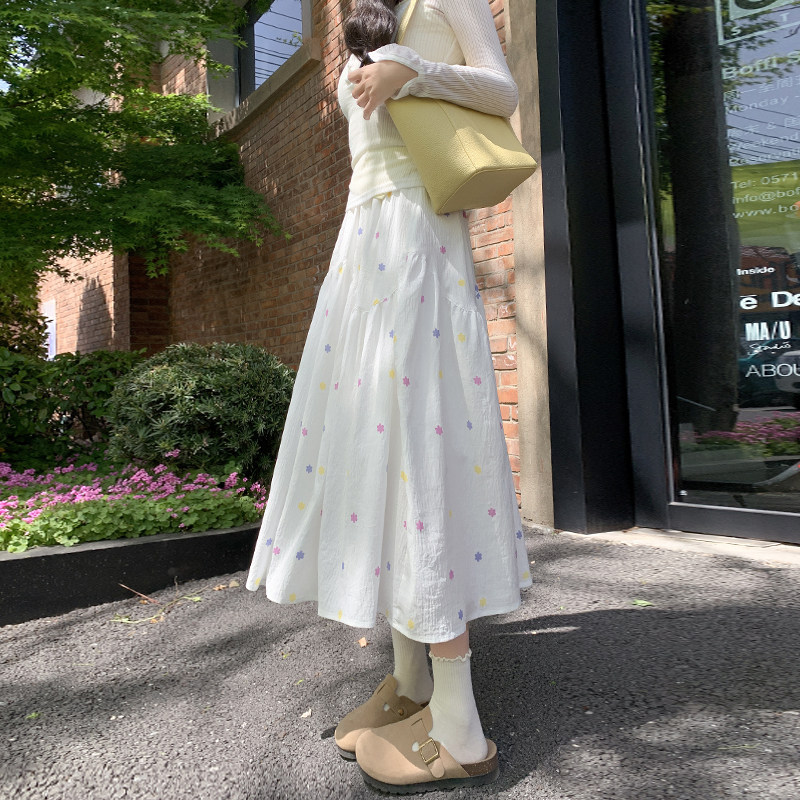 陆小团百搭碎花高腰半身裙2026夏季新款气质宽松显瘦A字长裙子女
